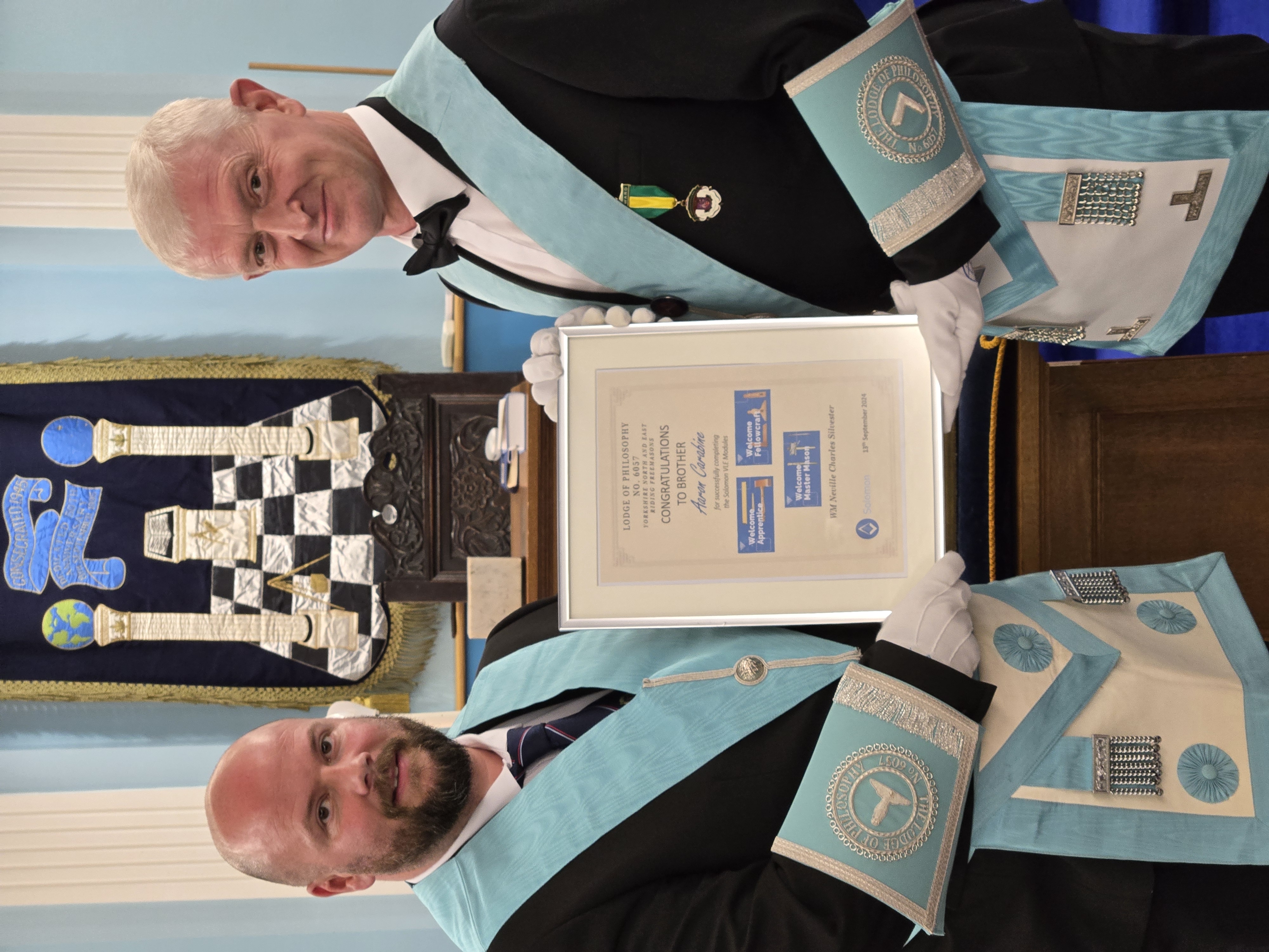 WM Charles Silvester presents Bro Aaron Carabine his Solomon Certificate